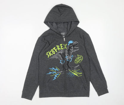 Hanes Boys Grey Cotton Full Zip Hoodie Size 10 Years Zip - T-Rex