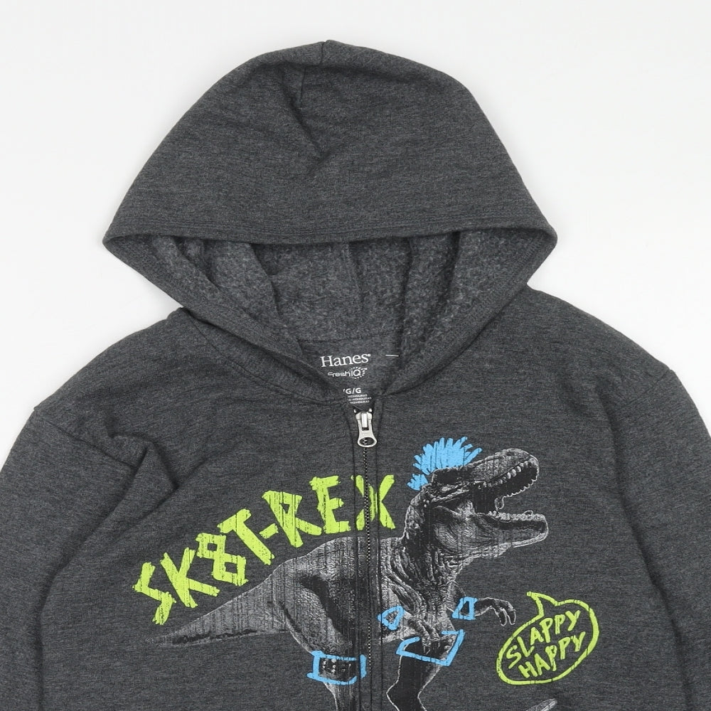 Hanes Boys Grey Cotton Full Zip Hoodie Size 10 Years Zip - T-Rex
