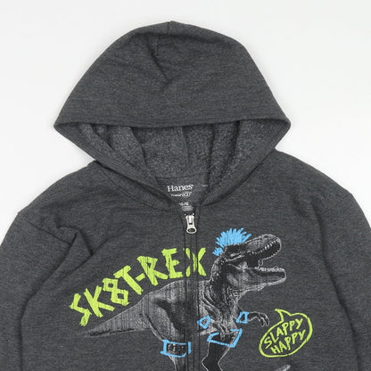 Hanes Boys Grey Cotton Full Zip Hoodie Size 10 Years Zip - T-Rex