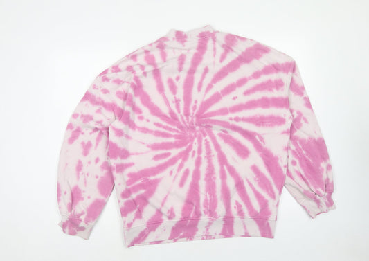 H&M Womens Pink Geometric Cotton Pullover Sweatshirt Size XS Pullover - Tie Dye Pattern