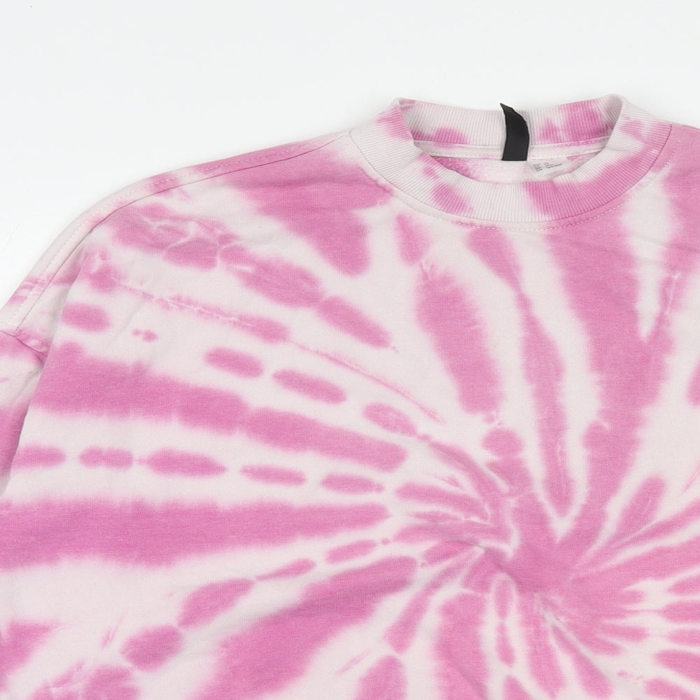 H&M Womens Pink Geometric Cotton Pullover Sweatshirt Size XS Pullover - Tie Dye Pattern