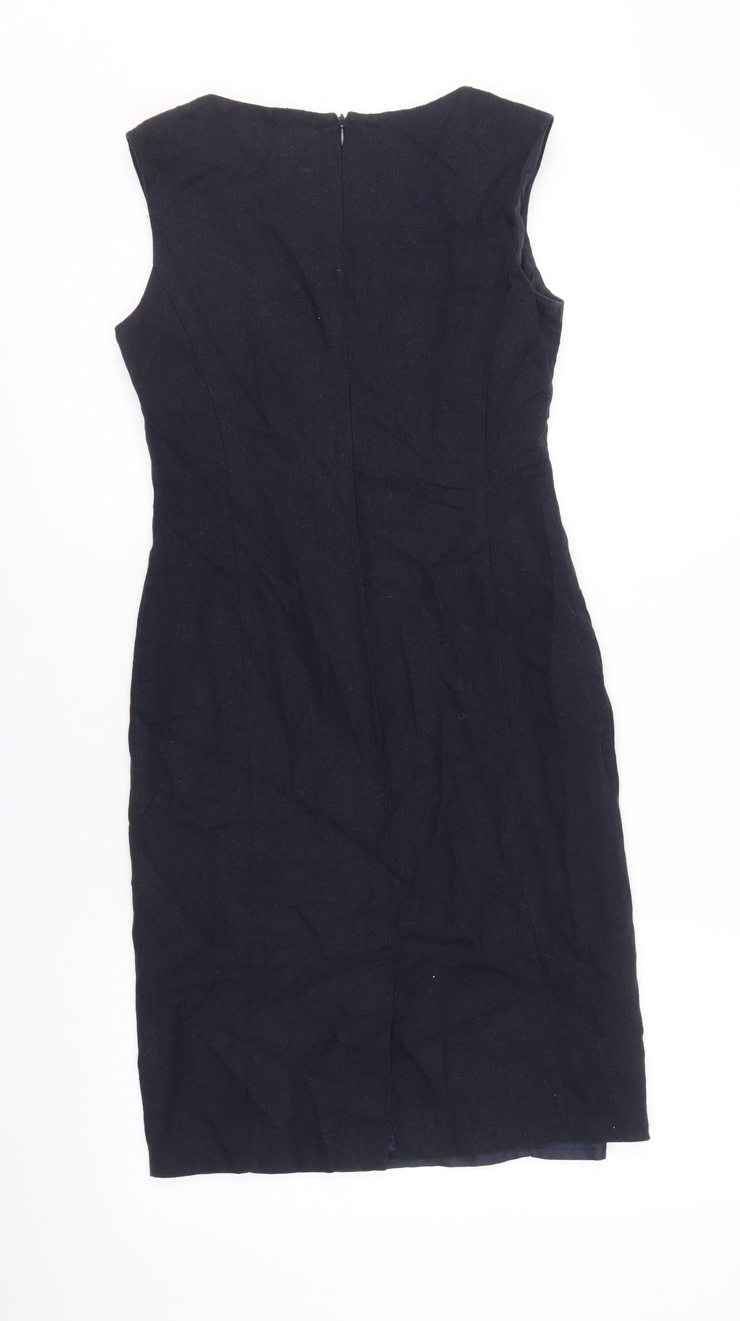 Debenhams Womens Blue Viscose Shift Size 8 Boat Neck Zip