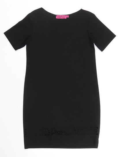 Boohoo Womens Black Polyester Shift Size 8 Boat Neck Pullover - Laser Cut Detail