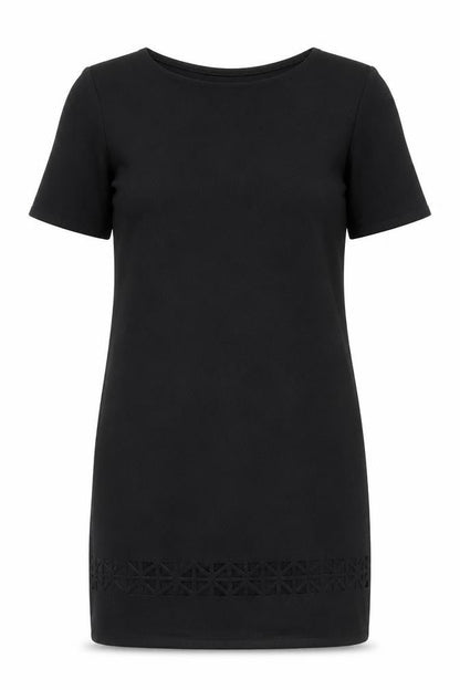 Boohoo Womens Black Polyester Shift Size 8 Boat Neck Pullover - Laser Cut Detail