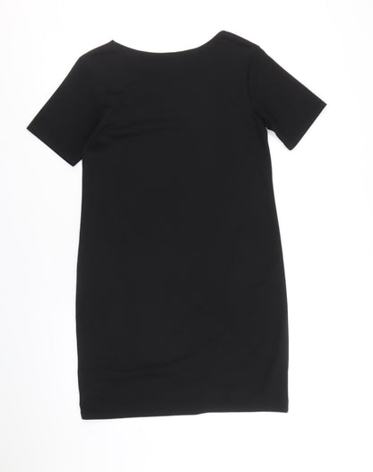 Boohoo Womens Black Polyester Shift Size 8 Boat Neck Pullover - Laser Cut Detail