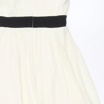 S.L. Fashions Womens Ivory Floral Polyester Fit & Flare Size 6 Square Neck Zip