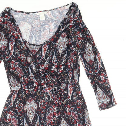 H&M Womens Blue Paisley Viscose Mini Size S Scoop Neck Pullover