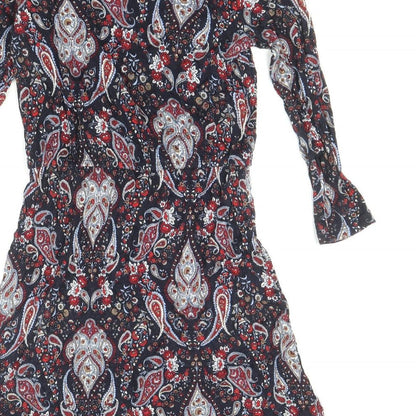 H&M Womens Blue Paisley Viscose Mini Size S Scoop Neck Pullover