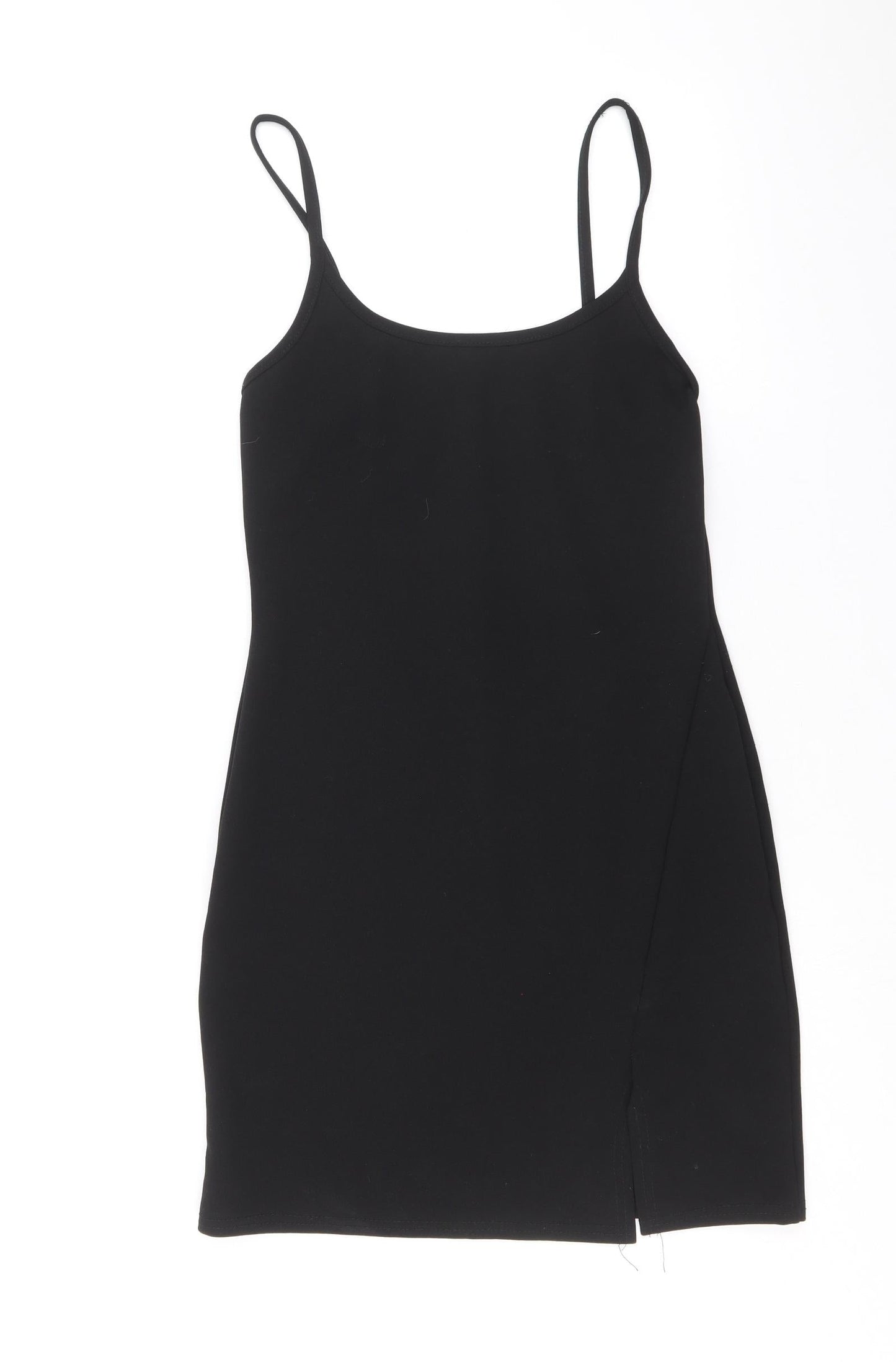 PRETTYLITTLETHING Womens Black Polyester Slip Dress Size 10 Scoop Neck Pullover