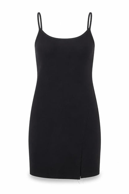 PRETTYLITTLETHING Womens Black Polyester Slip Dress Size 10 Scoop Neck Pullover
