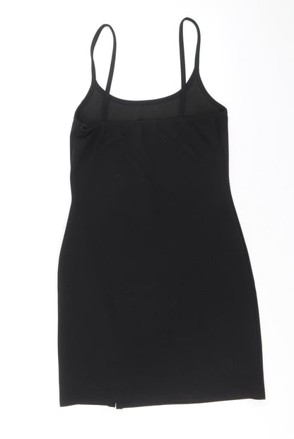 PRETTYLITTLETHING Womens Black Polyester Slip Dress Size 10 Scoop Neck Pullover