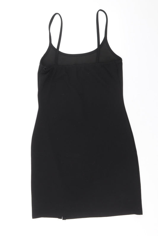 PRETTYLITTLETHING Womens Black Polyester Slip Dress Size 10 Scoop Neck Pullover
