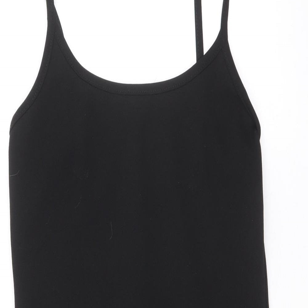 PRETTYLITTLETHING Womens Black Polyester Slip Dress Size 10 Scoop Neck Pullover