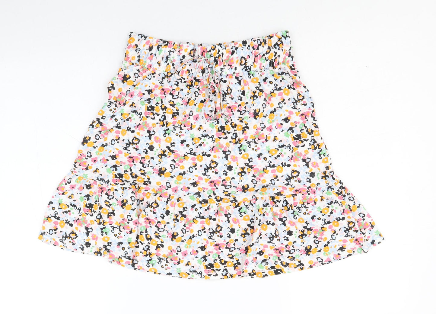 Marks and Spencer Womens Multicoloured Geometric Cotton Flare Skirt Size 8 Drawstring