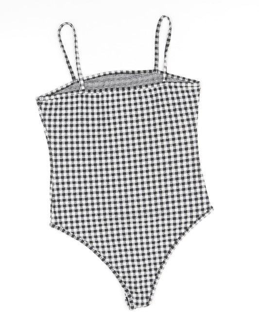 Primark Womens Black Check Polyester Bodysuit One-Piece Size S Snap