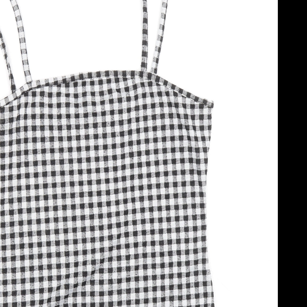 Primark Womens Black Check Polyester Bodysuit One-Piece Size S Snap