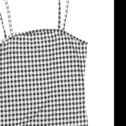 Primark Womens Black Check Polyester Bodysuit One-Piece Size S Snap