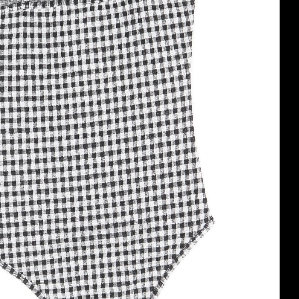 Primark Womens Black Check Polyester Bodysuit One-Piece Size S Snap