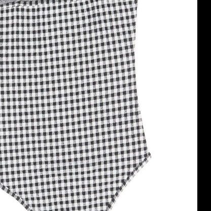 Primark Womens Black Check Polyester Bodysuit One-Piece Size S Snap