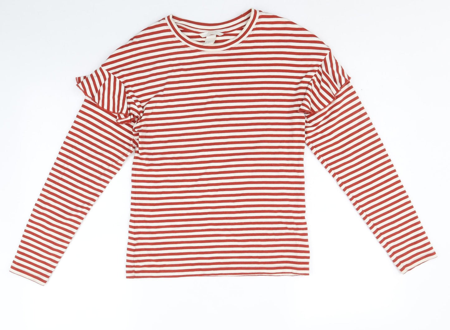 H&M Womens Red Striped Viscose Basic T-Shirt Size XS Round Neck