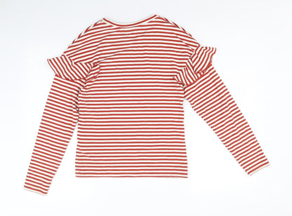 H&M Womens Red Striped Viscose Basic T-Shirt Size XS Round Neck