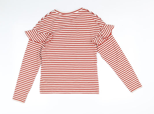 H&M Womens Red Striped Viscose Basic T-Shirt Size XS Round Neck