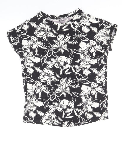 TU Womens Black Geometric Viscose Basic Blouse Size 8 Round Neck