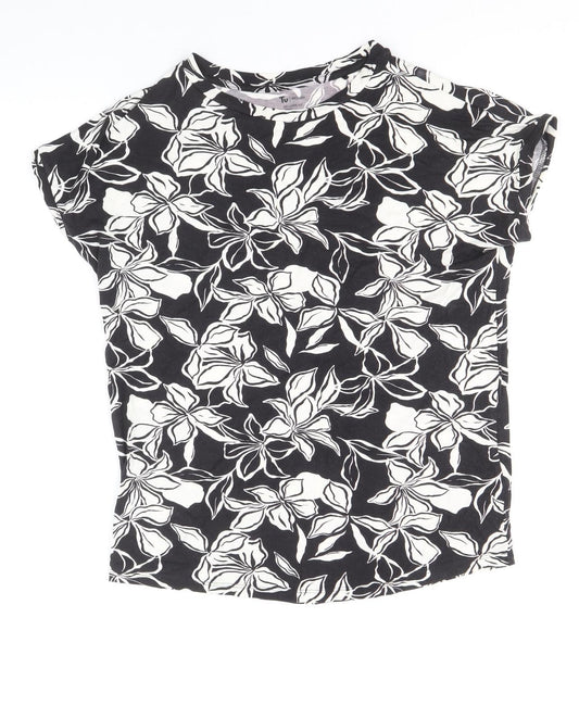 TU Womens Black Geometric Viscose Basic Blouse Size 8 Round Neck