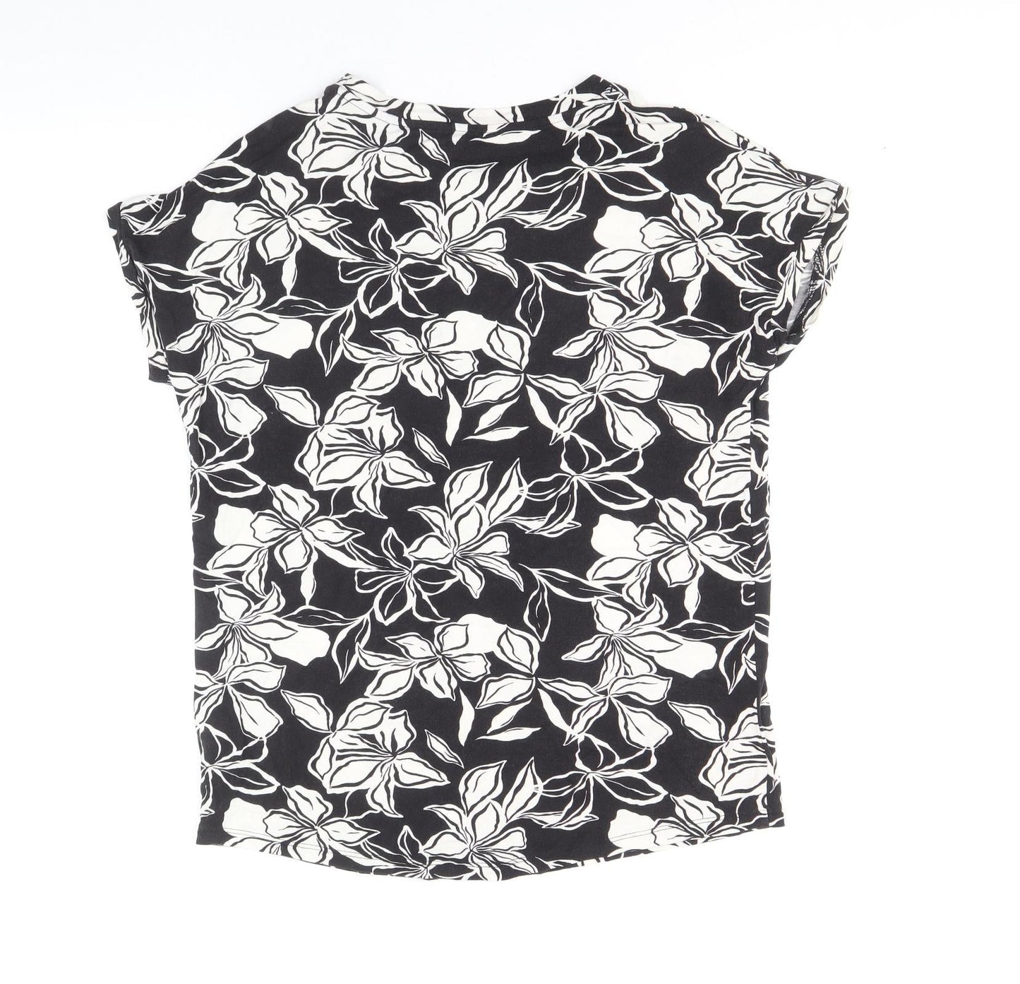 TU Womens Black Geometric Viscose Basic Blouse Size 8 Round Neck