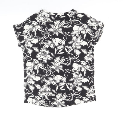 TU Womens Black Geometric Viscose Basic Blouse Size 8 Round Neck