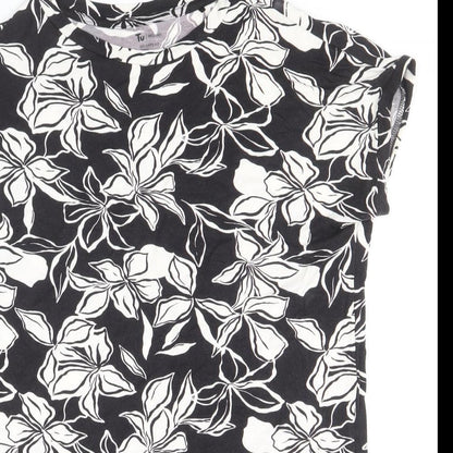 TU Womens Black Geometric Viscose Basic Blouse Size 8 Round Neck