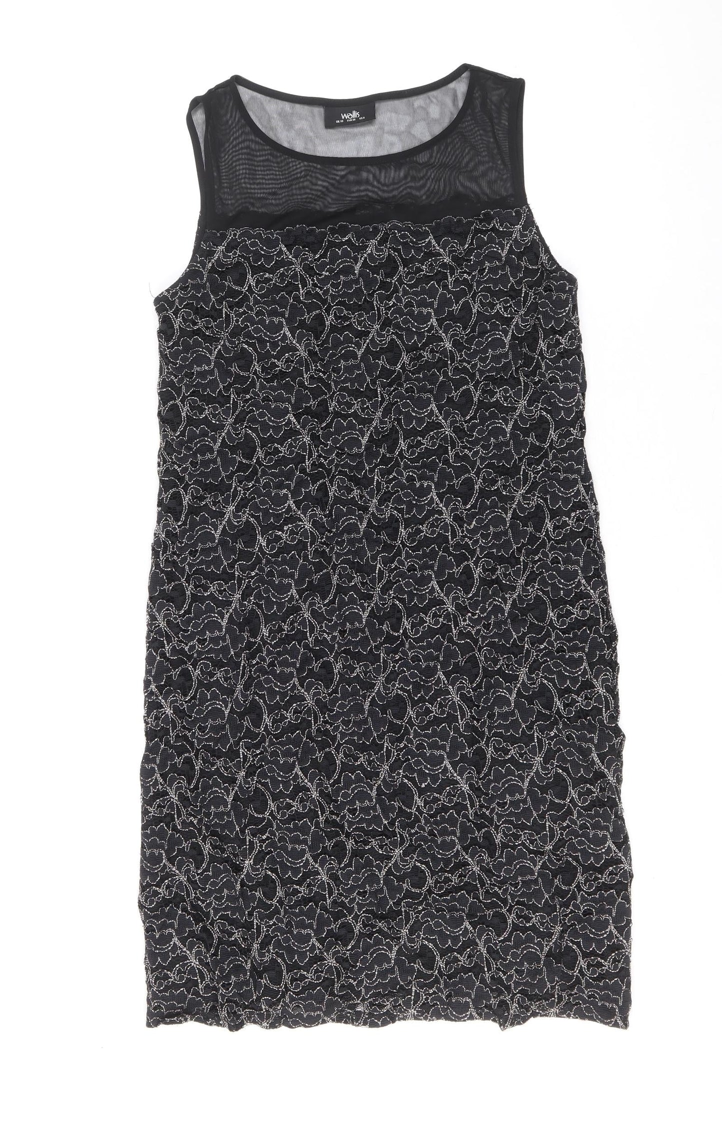 Wallis Womens Black Geometric Polyester A-Line Size 10 Round Neck Pullover