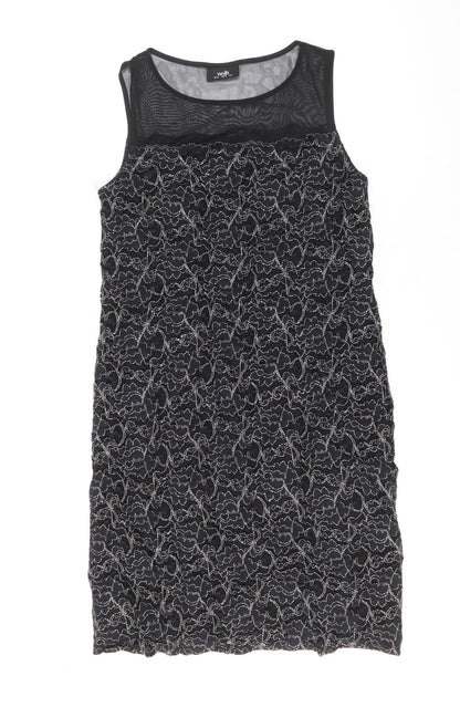 Wallis Womens Black Geometric Polyester A-Line Size 10 Round Neck Pullover