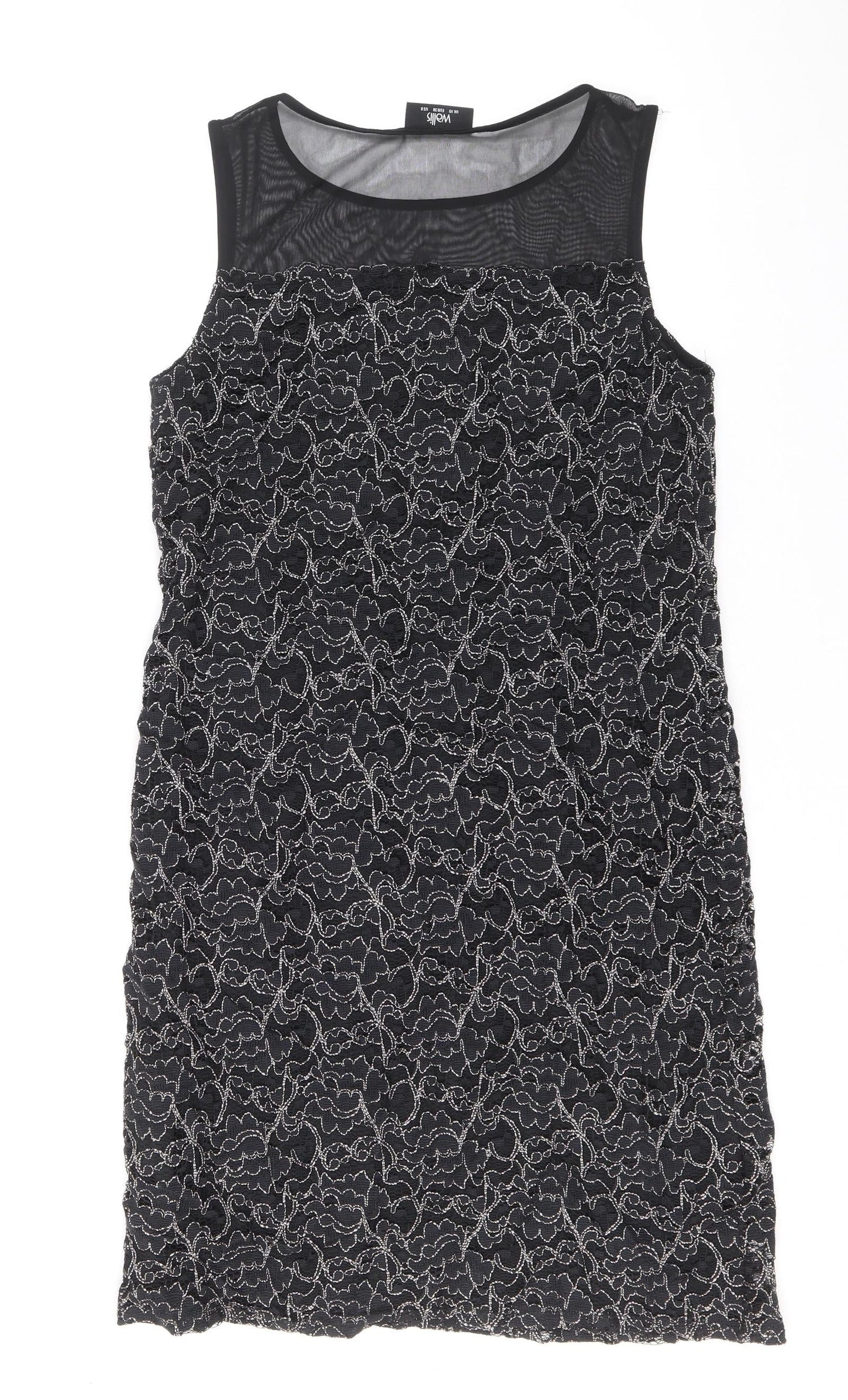 Wallis Womens Black Geometric Polyester A-Line Size 10 Round Neck Pullover