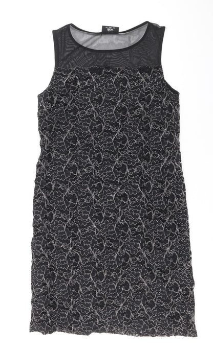 Wallis Womens Black Geometric Polyester A-Line Size 10 Round Neck Pullover