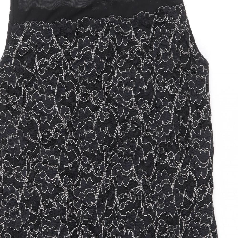 Wallis Womens Black Geometric Polyester A-Line Size 10 Round Neck Pullover