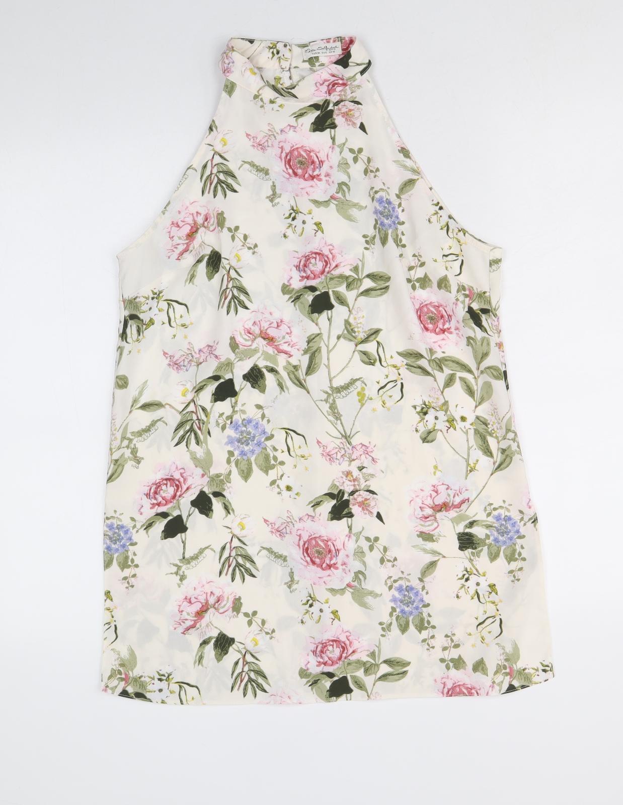Miss Selfridge Womens Beige Floral Polyester Basic Blouse Size 10 Halter