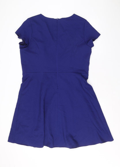 Yessica Womens Blue Polyester Trapeze & Swing Size 16 V-Neck Zip