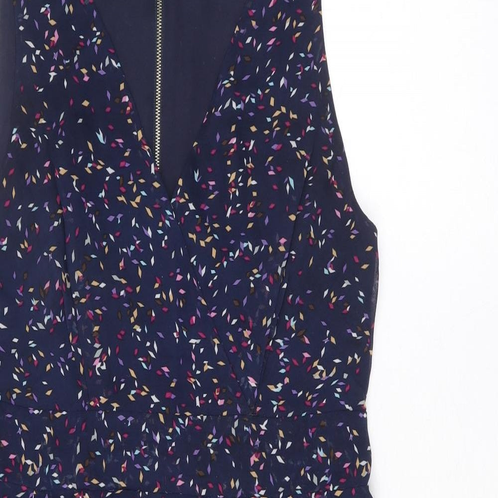 Voulez Vous Womens Blue Geometric Polyester Fit & Flare Size 12 V-Neck Zip