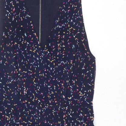 Voulez Vous Womens Blue Geometric Polyester Fit & Flare Size 12 V-Neck Zip