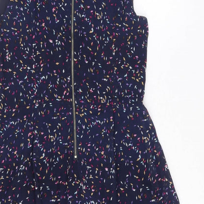 Voulez Vous Womens Blue Geometric Polyester Fit & Flare Size 12 V-Neck Zip
