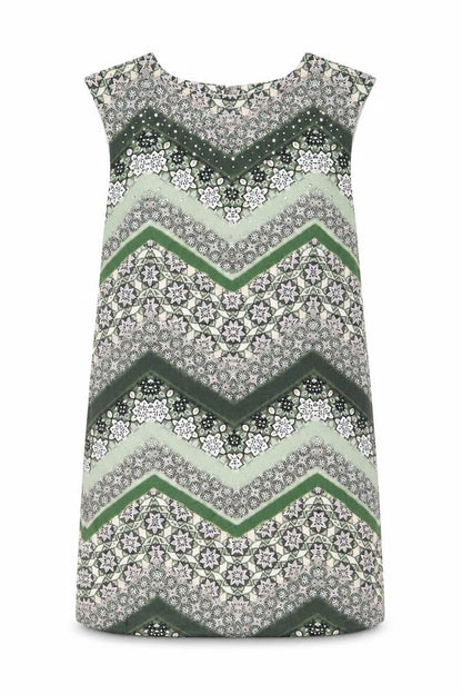 Wallis Womens Green Geometric Viscose Shift Size 8 Boat Neck Button