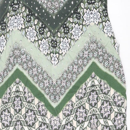 Wallis Womens Green Geometric Viscose Shift Size 8 Boat Neck Button
