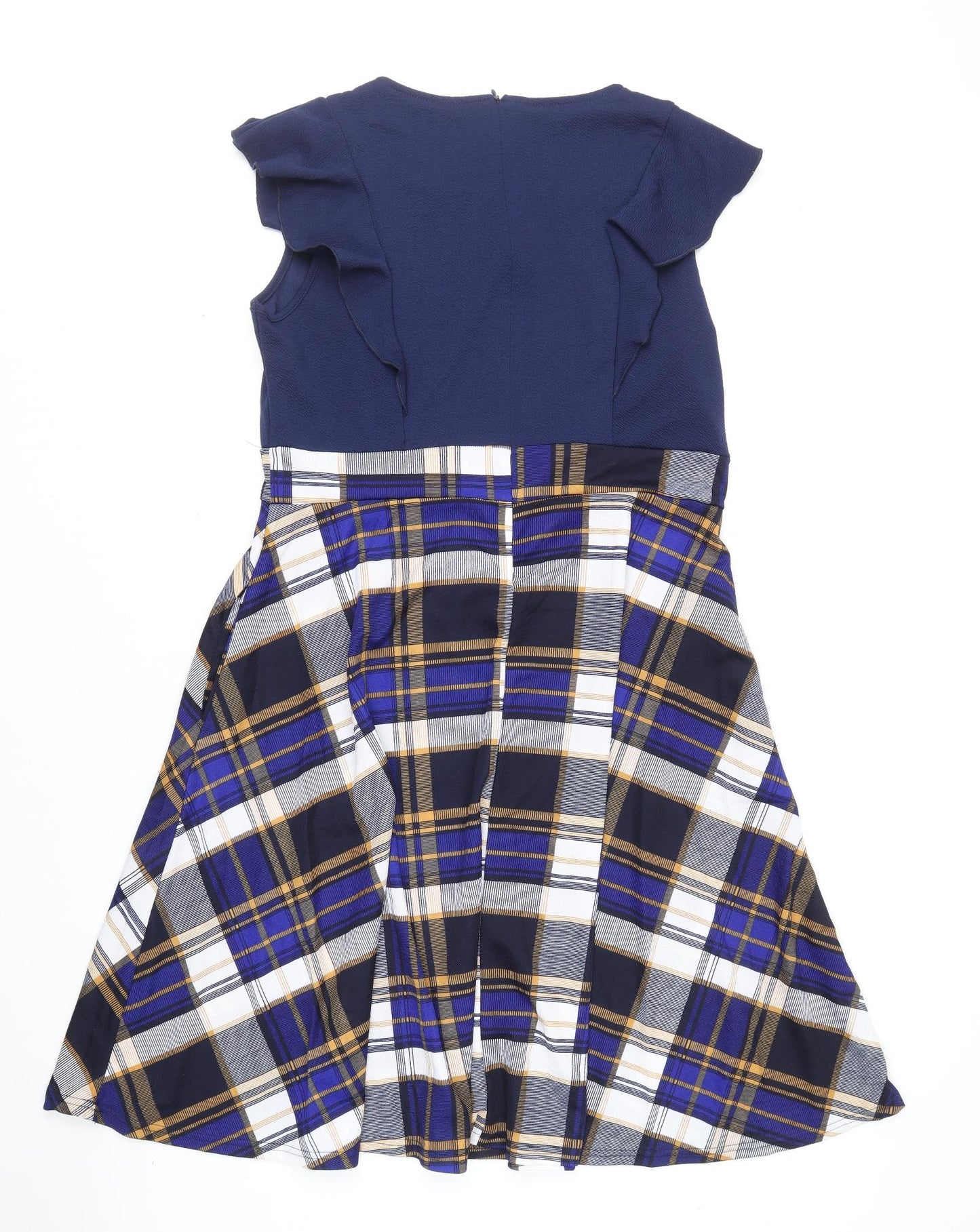 iHot Womens Blue Plaid Polyester Fit & Flare Size 2XL Scoop Neck Zip