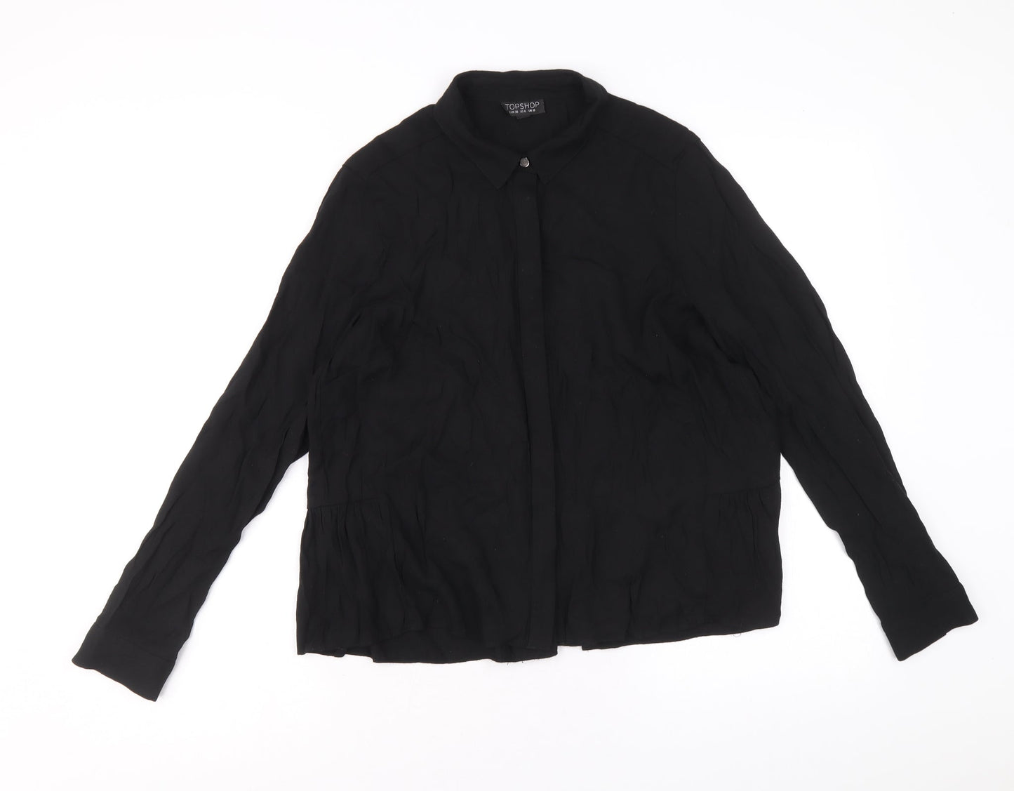 Topshop Womens Black Viscose Basic Button-Up Size 10 Collared