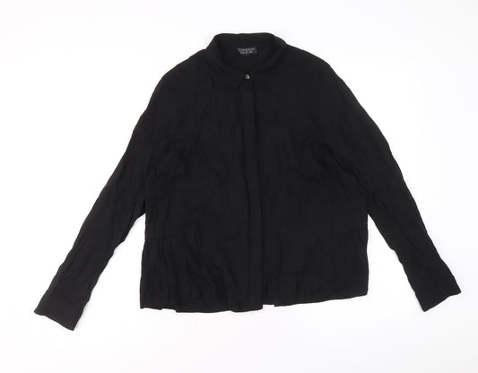 Topshop Womens Black Viscose Basic Button-Up Size 10 Collared