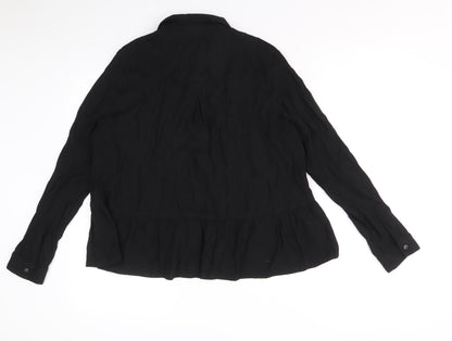 Topshop Womens Black Viscose Basic Button-Up Size 10 Collared