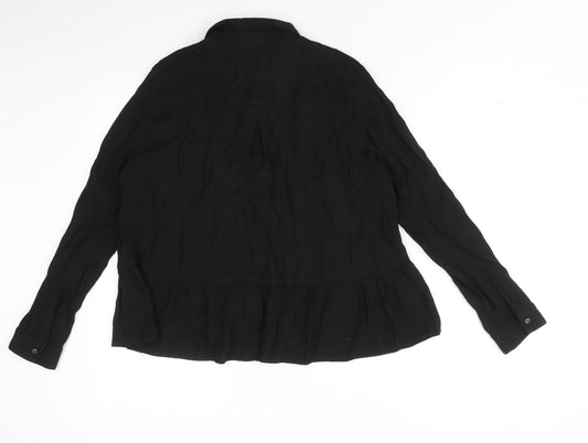 Topshop Womens Black Viscose Basic Button-Up Size 10 Collared