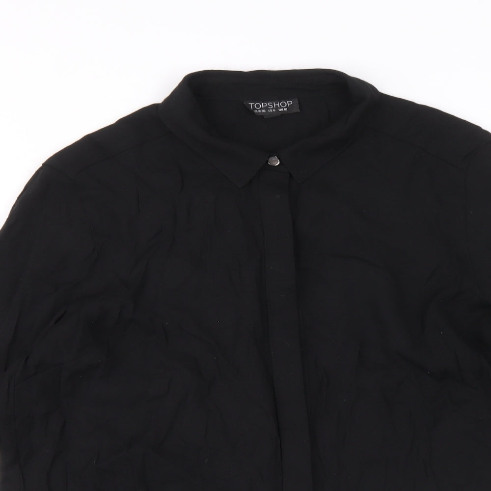 Topshop Womens Black Viscose Basic Button-Up Size 10 Collared