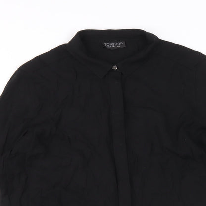Topshop Womens Black Viscose Basic Button-Up Size 10 Collared